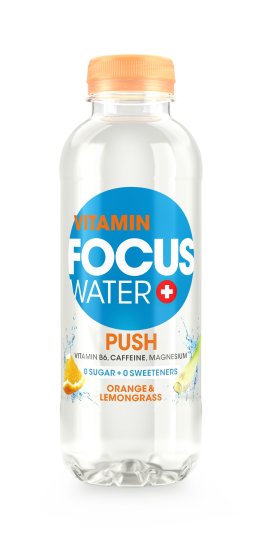 Focuswater Push ohne Zucker mit Koffein (Orange & Zitronengras) 50cl Tray 12
